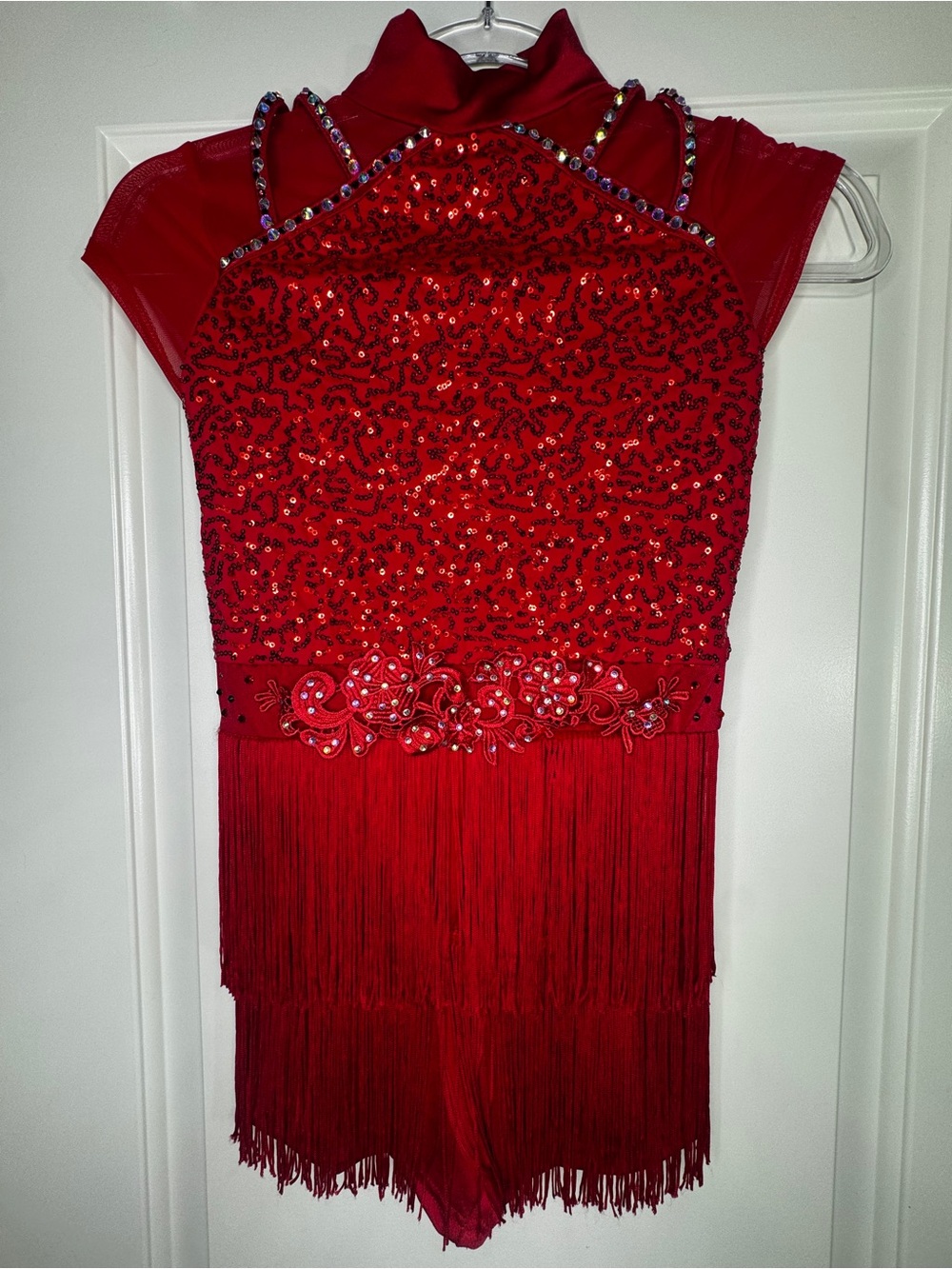 Weissman Holiday/Christmas red sequin tassel dance costume child large